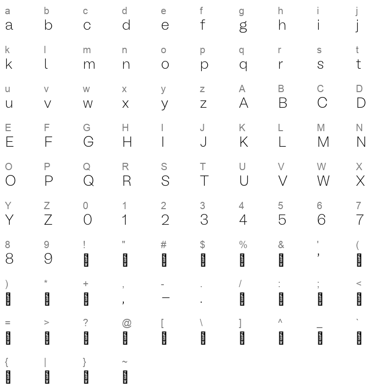 bl melody extra light Character Map