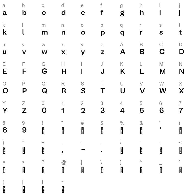 bl melody medium Character Map
