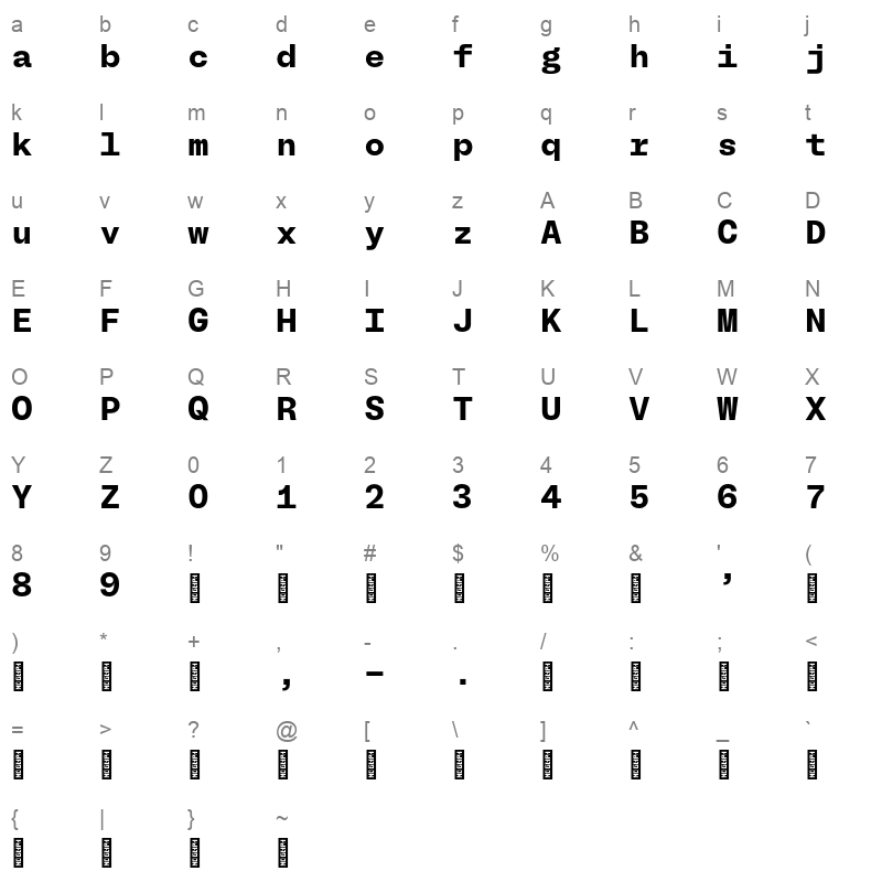 bl melody mono bold Character Map