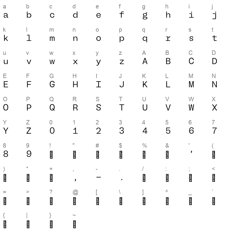 bl melody mono book Character Map