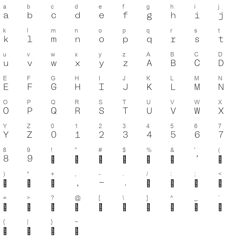 bl melody mono extra light Character Map