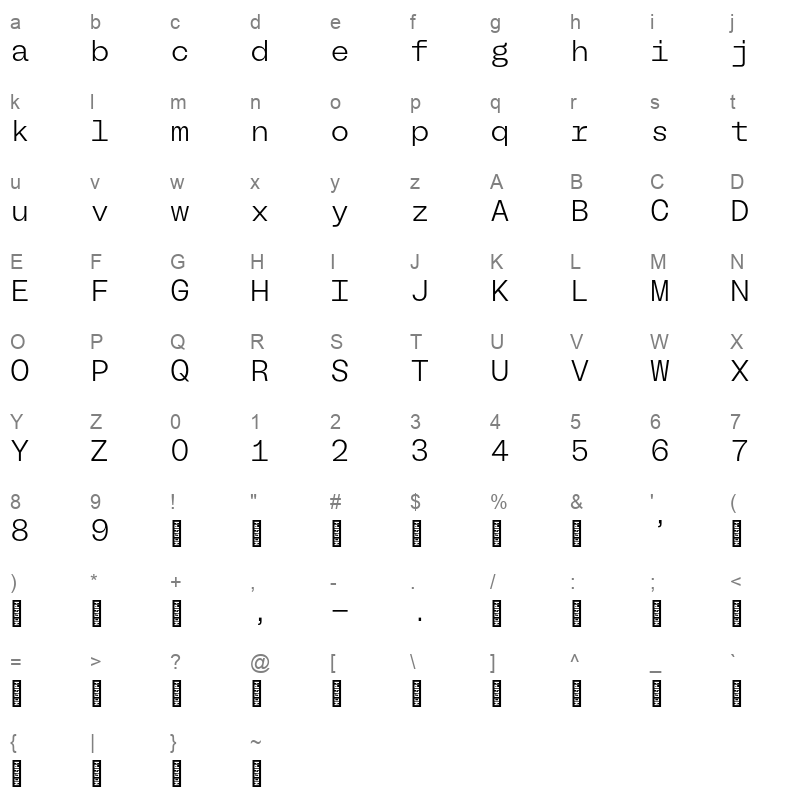 bl melody mono light Character Map