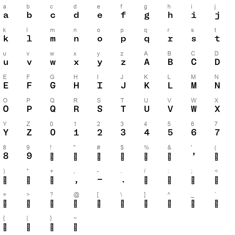 bl melody mono medium Character Map