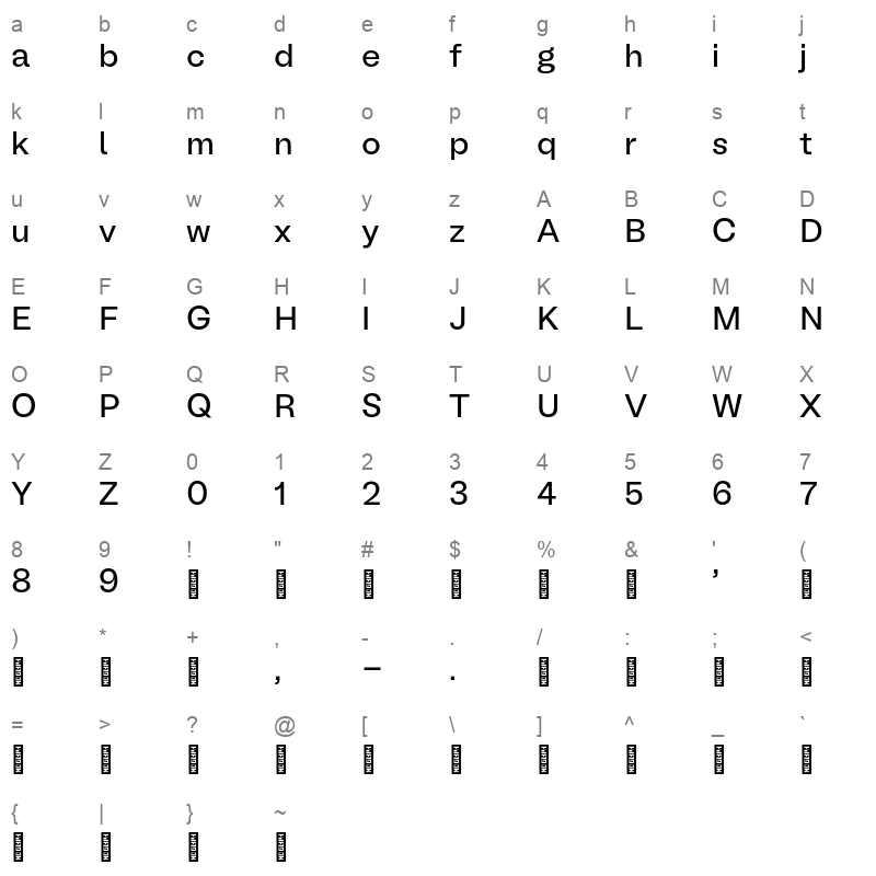 bl melody regular Character Map