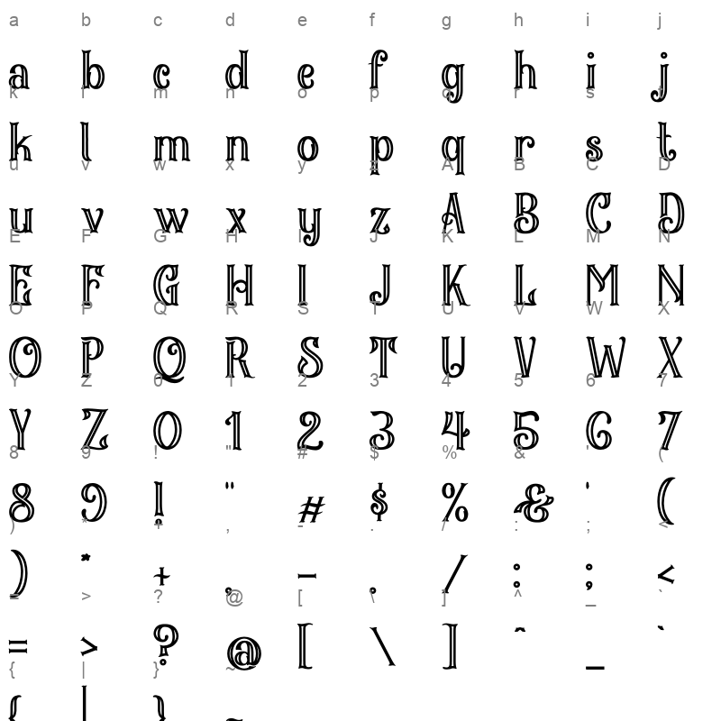 black arcade outline Character Map