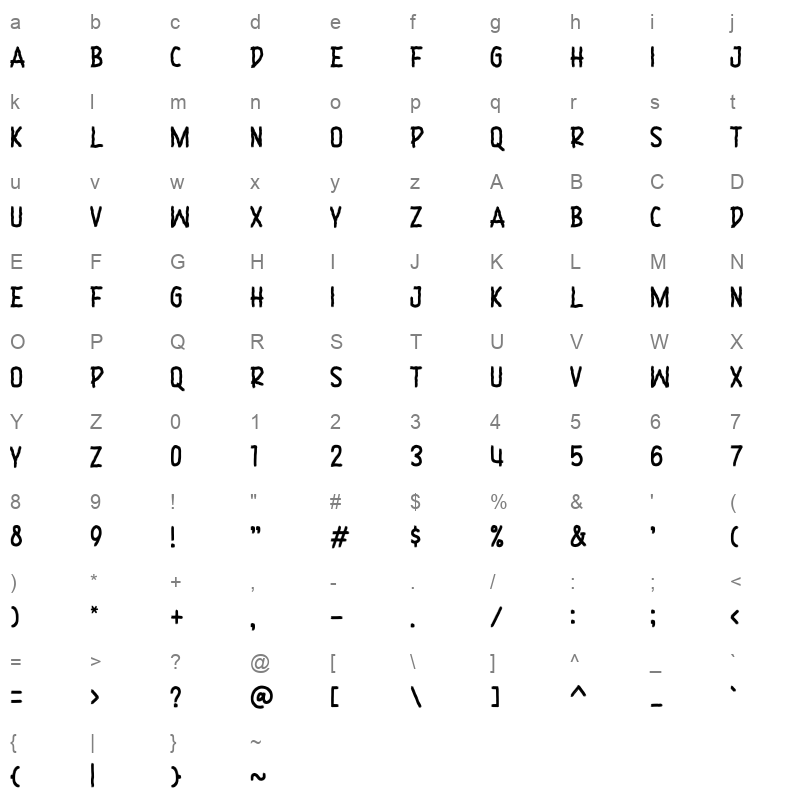 black brush Character Map