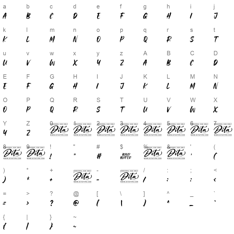 Black Butter Character Map