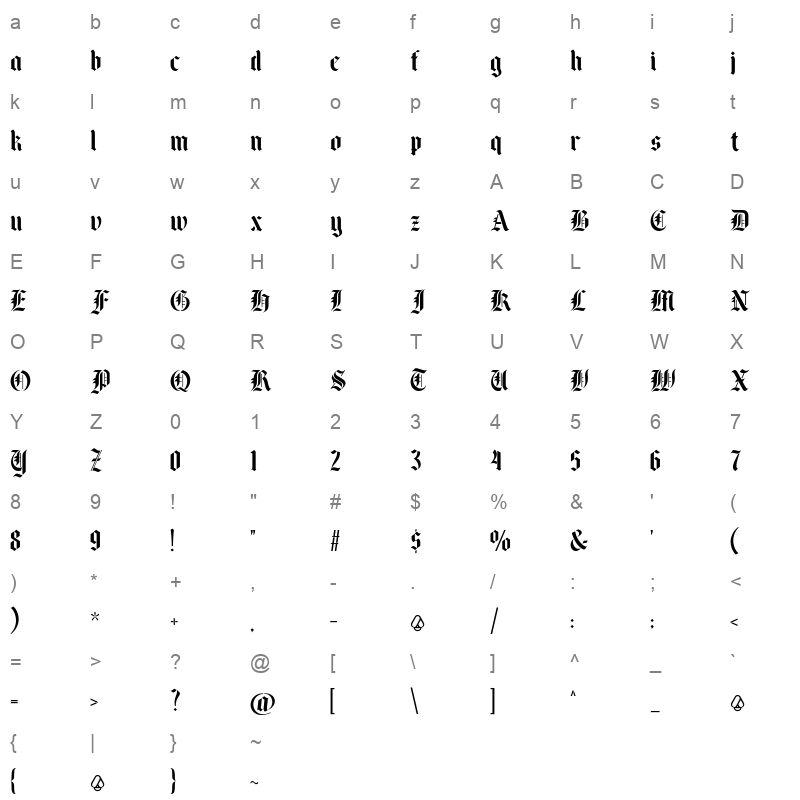 black face Character Map