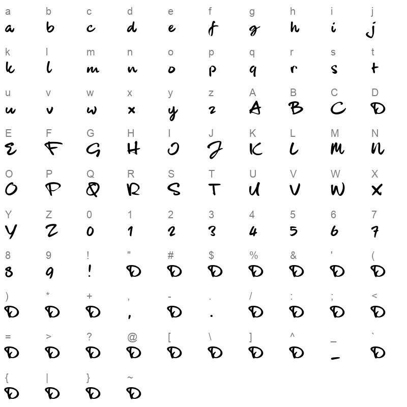 black hand regular demo Character Map