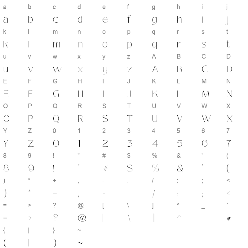 black mango thin Character Map