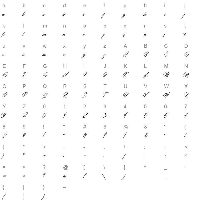 Black Shine Character Map