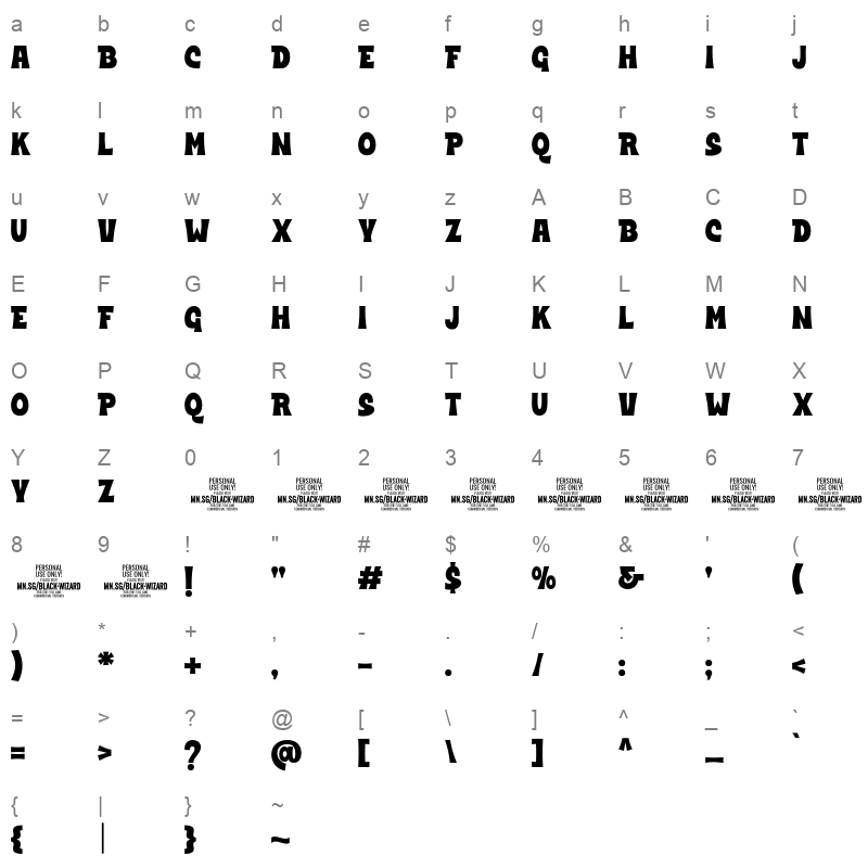 black wizard straight Character Map