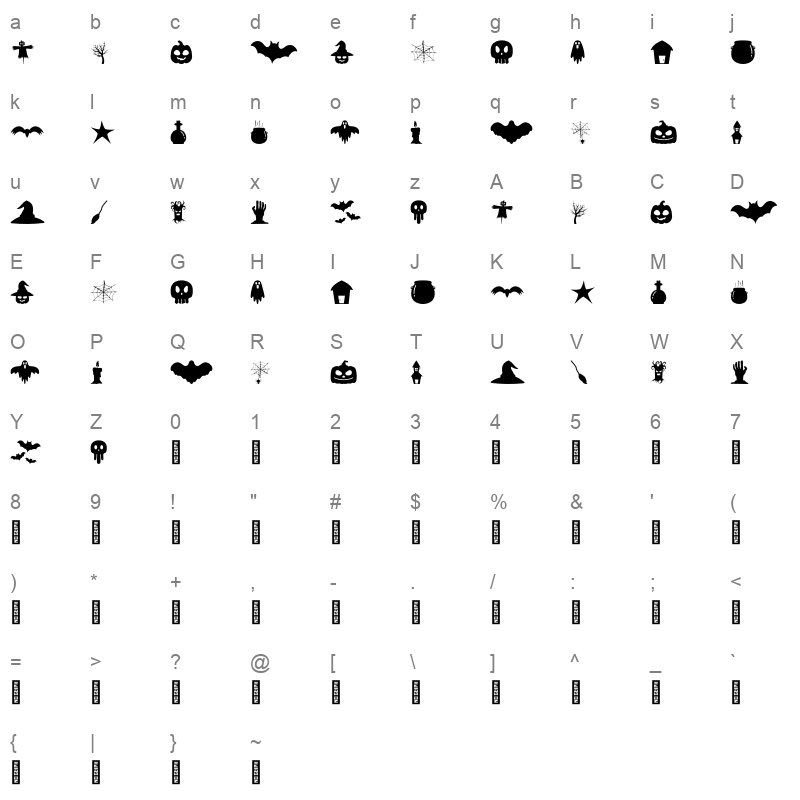 black wizard symbols Character Map