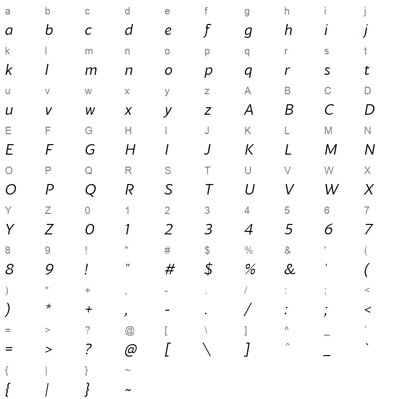 blacker sans pro book italic Character Map