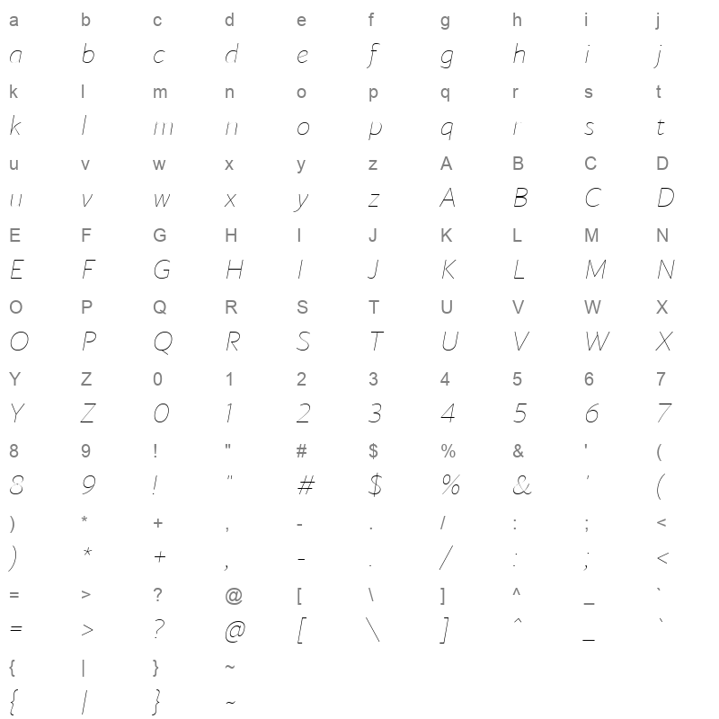 blacker sans pro thin italic Character Map