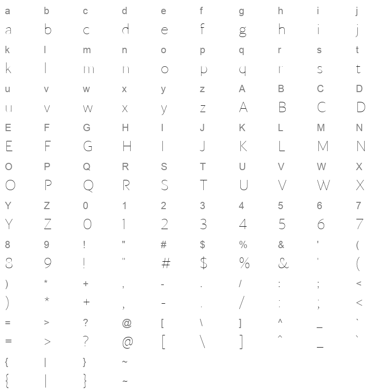blacker sans pro thin Character Map