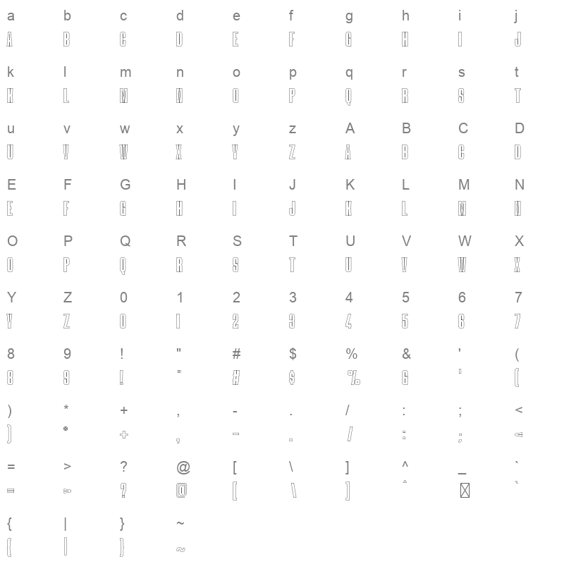 blackheat line Character Map