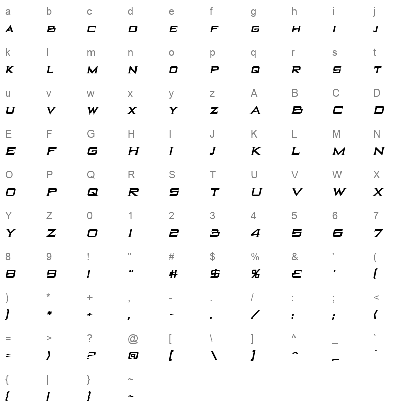 blackhole bb italic Character Map