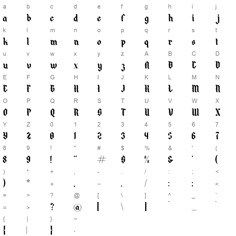 BLACKING Character Map