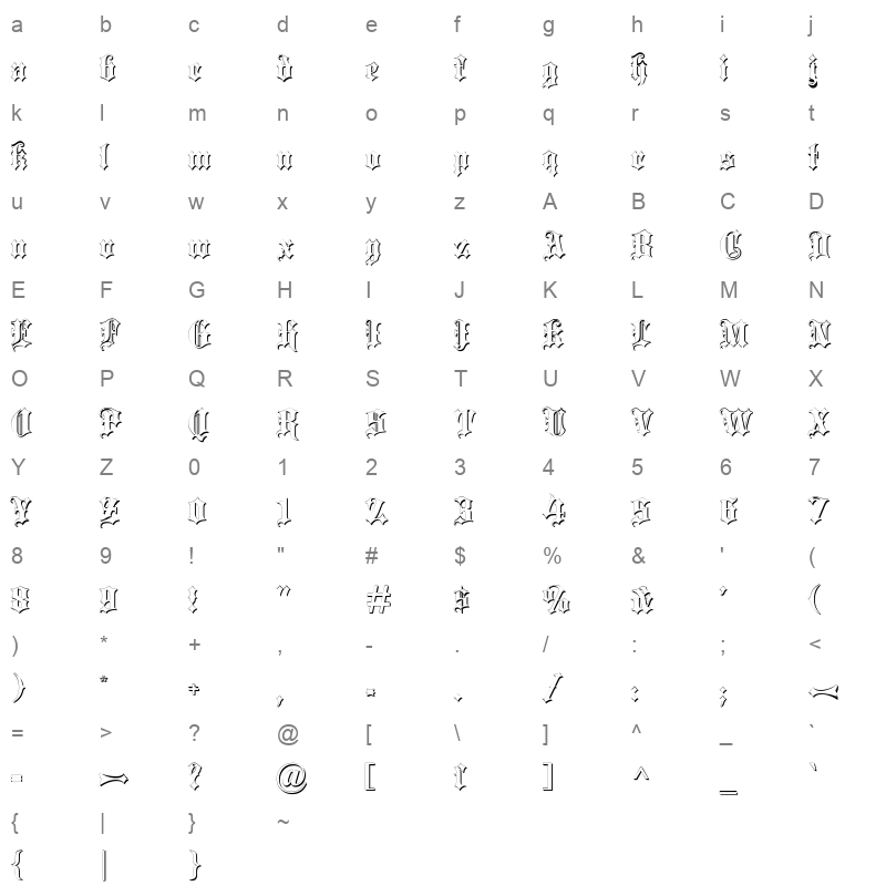 blackletter shadow Character Map