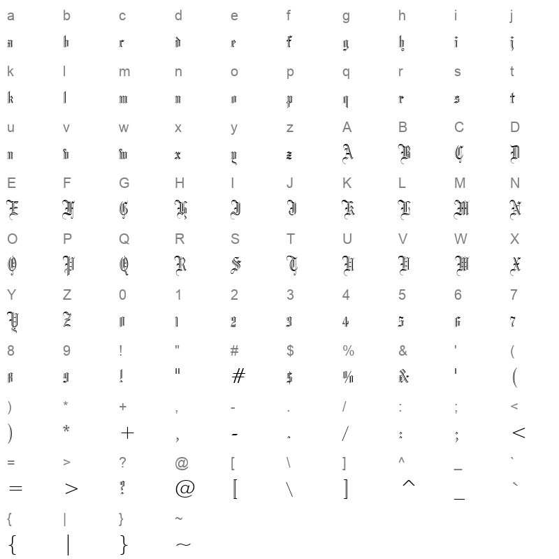 Blackletter686 BT Regular Character Map