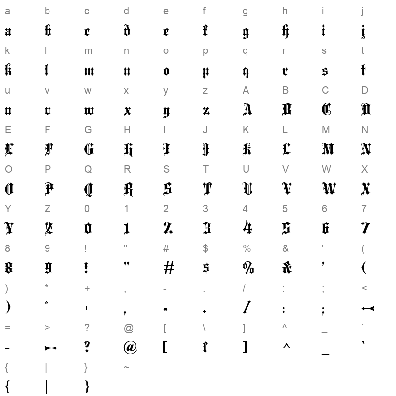 blackletter Character Map