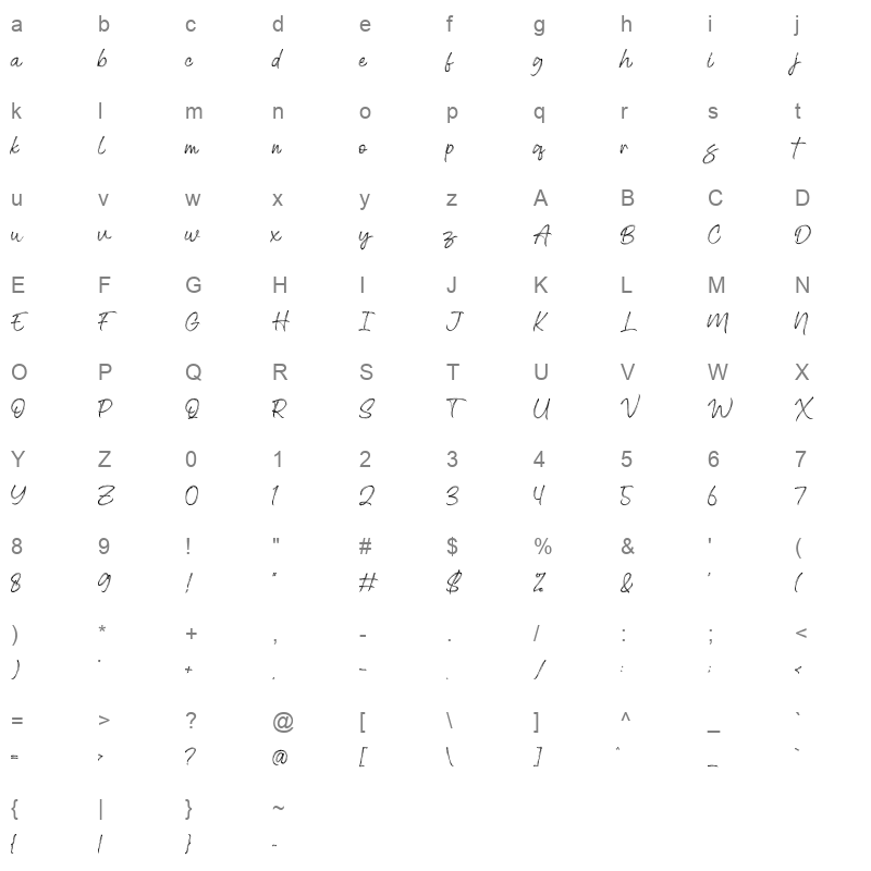 blacky brush Character Map