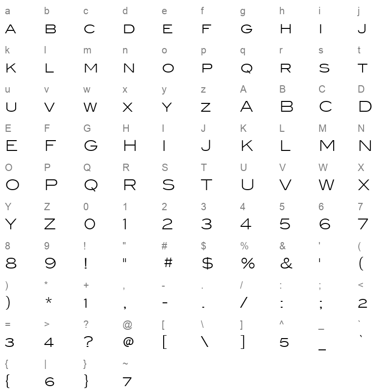 blair itc light Character Map