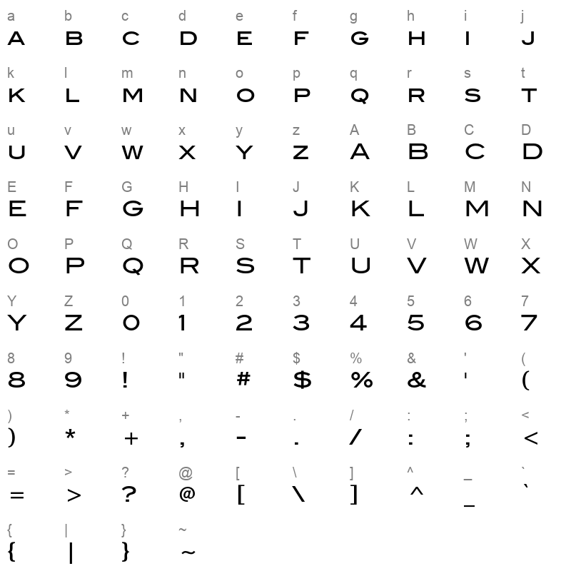blair itc std regular Character Map