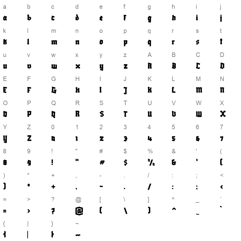 blakaink regular Character Map