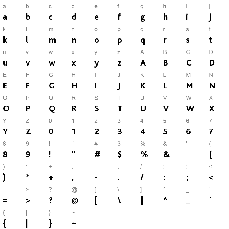 bliss pro extra bold Character Map