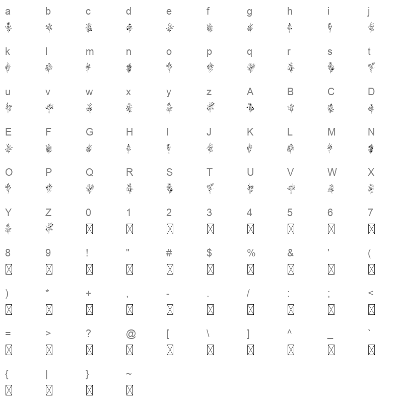 Bloem TTF Character Map