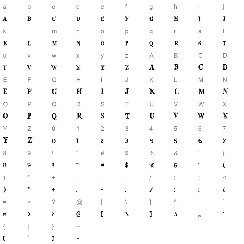 blood crow condensed Character Map