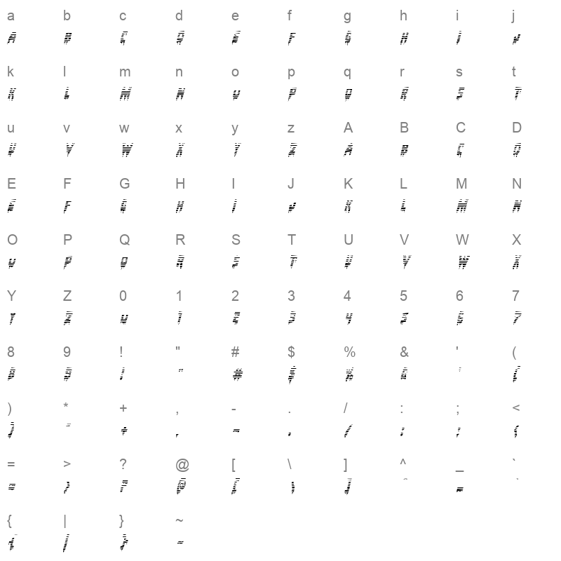 bloodlust gradient italic Character Map