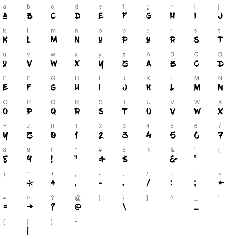 BlowBrush Regular Character Map