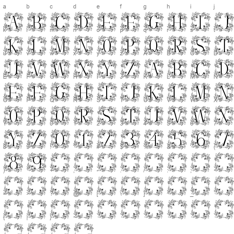 blue spring floral monogram regular Character Map