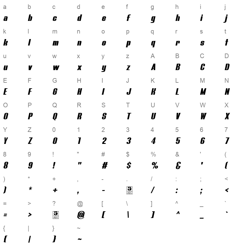 bluefish black demo italic Character Map