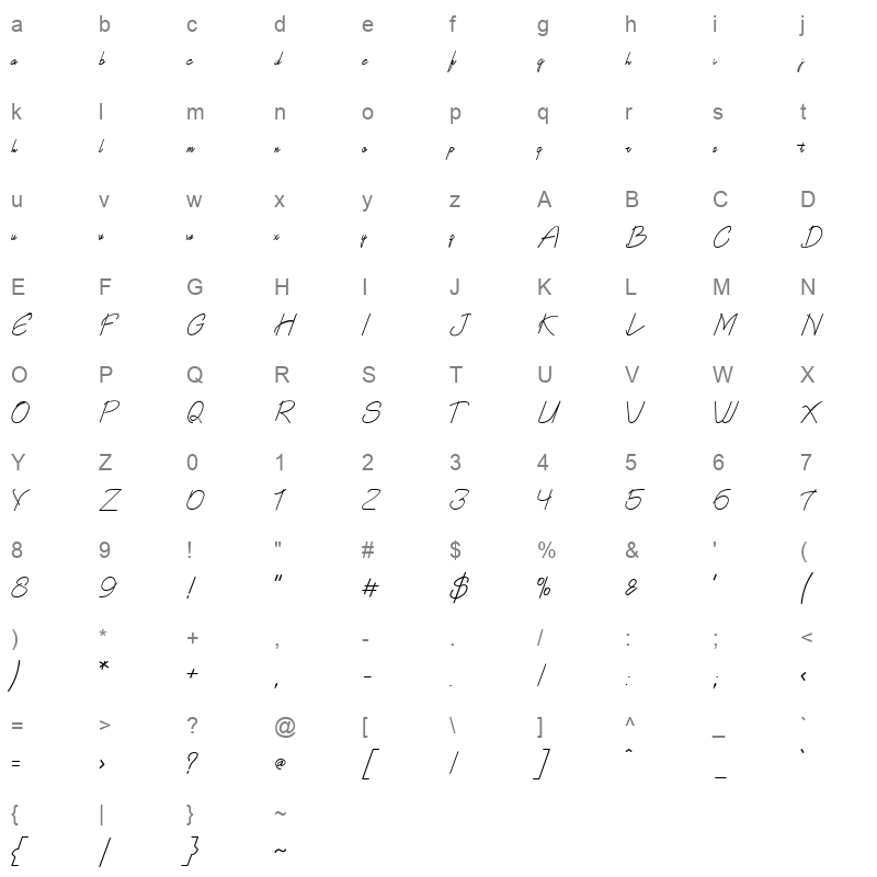 bluemono Character Map