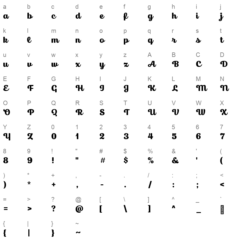 bluestar bold Character Map