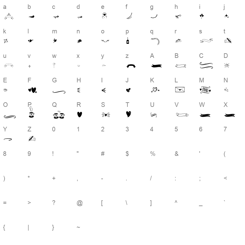 blustina extras Character Map