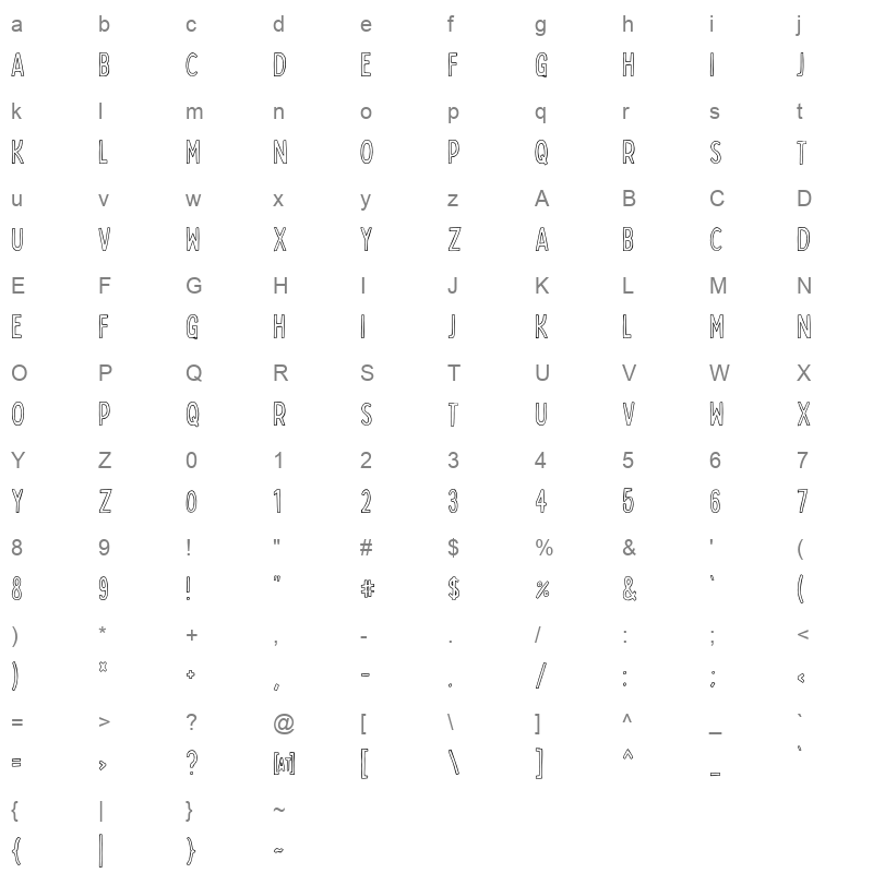 bobby jones condensed outline Character Map