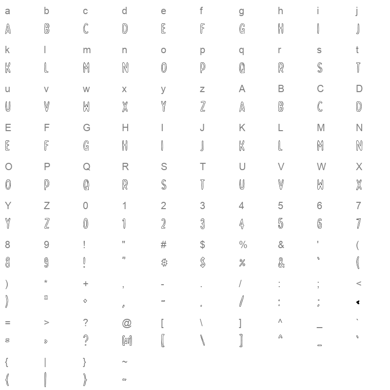 bobby jones soft condensed outline Character Map