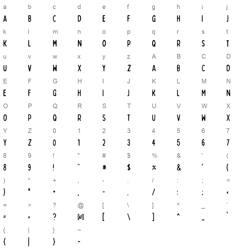 bobby jones soft condensed Character Map