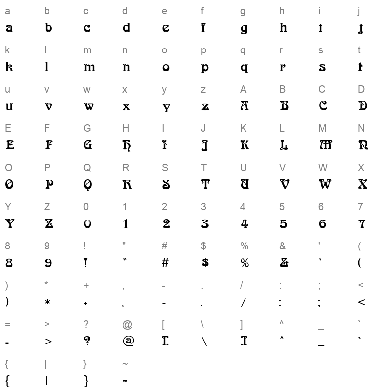 bocklin regular Character Map