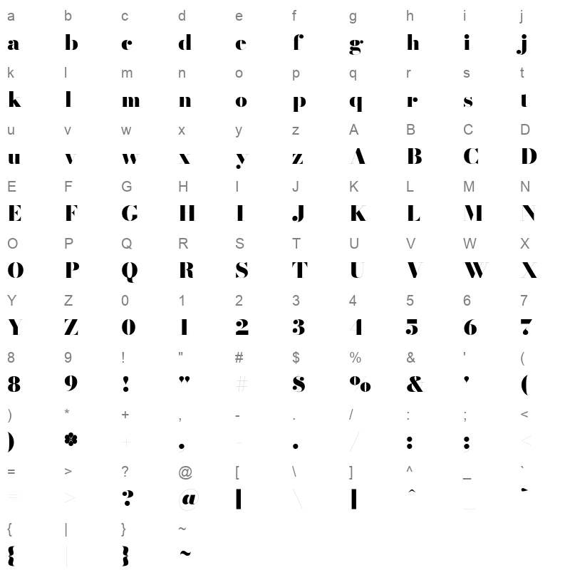 bodoni 72 fatface Character Map