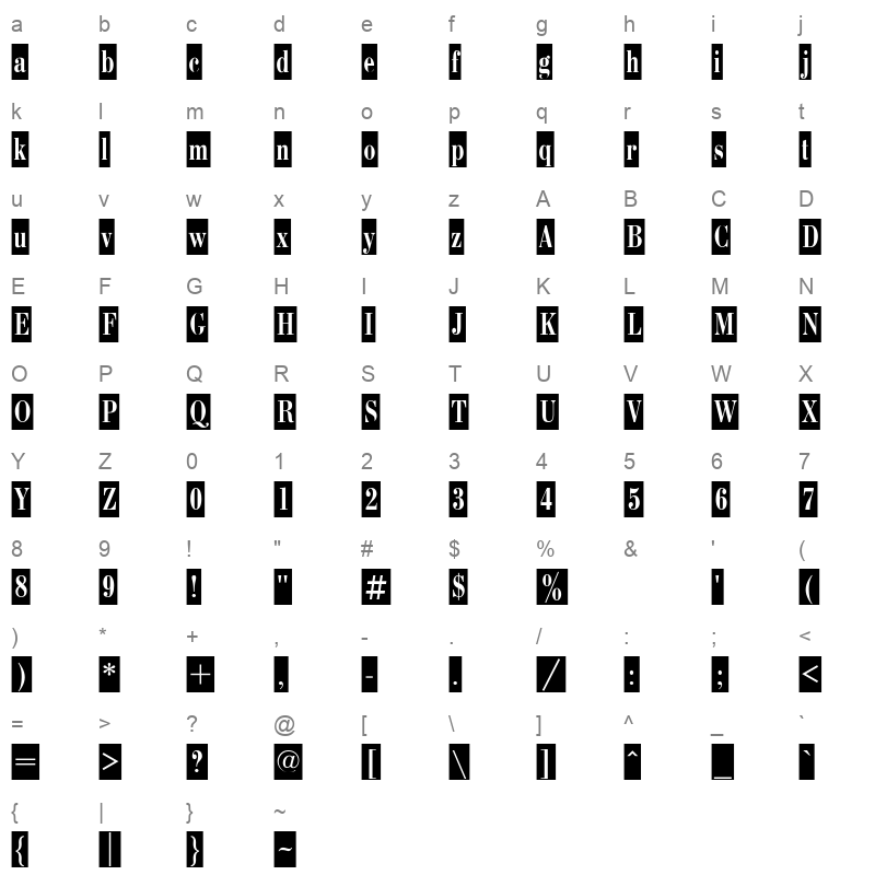 bodoni cameo c Character Map