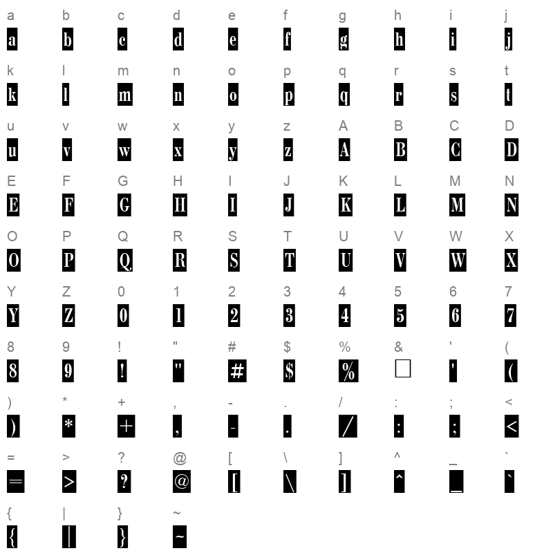 bodoni cameo ctt Character Map