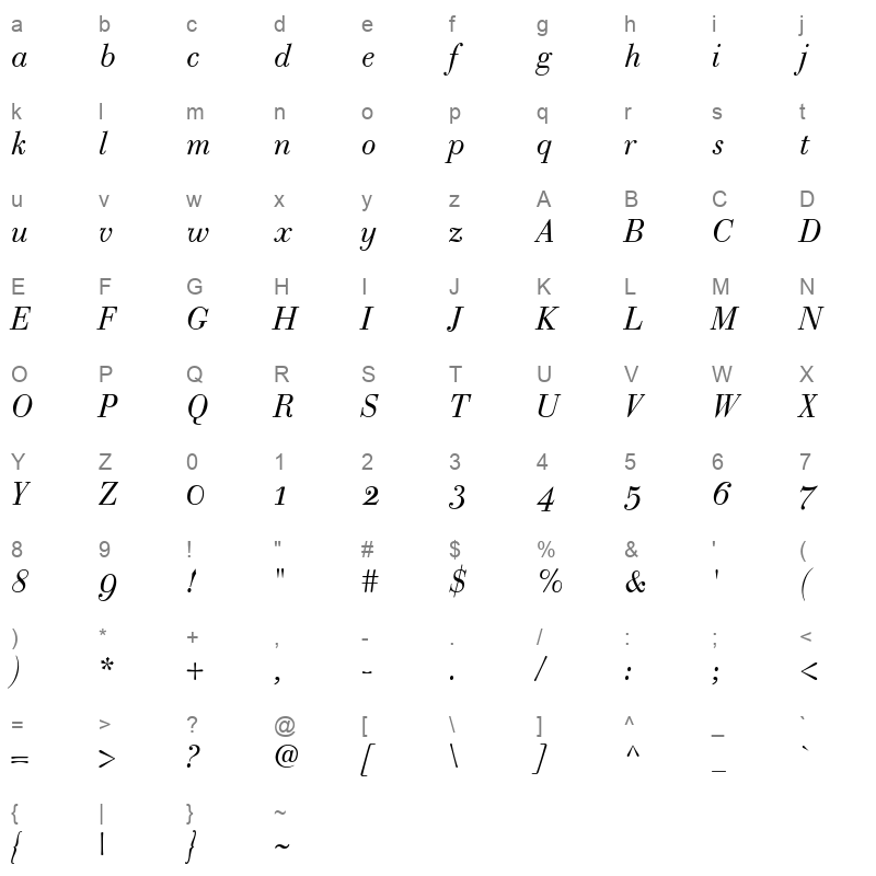 bodoni classic text cyrillic italic Character Map