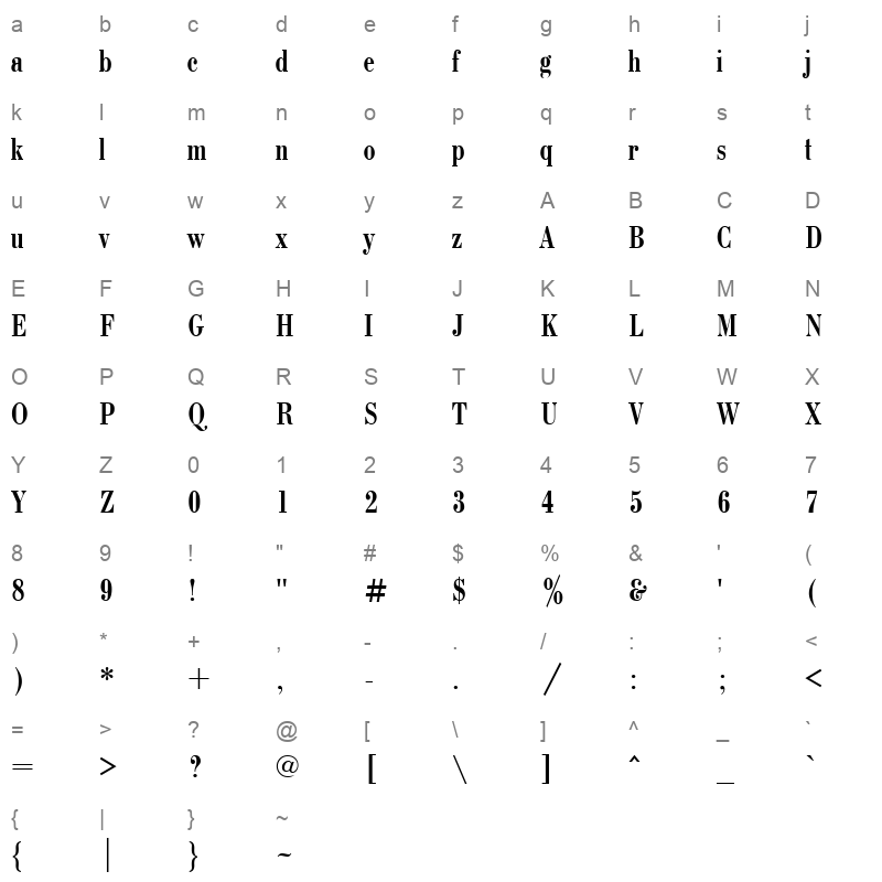bodoni condensed ctt Character Map