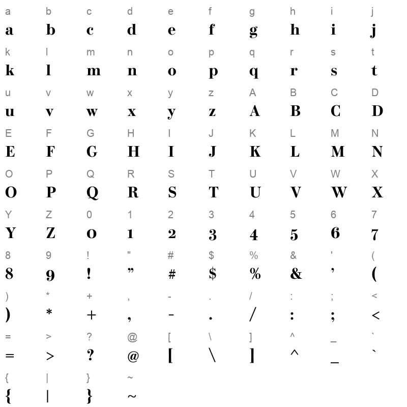 bodoni elegant regular Character Map